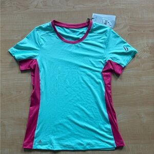 Adidas Women's Turquoise and Magenta Short Sleeve Tee